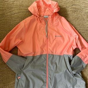 Lightweight Columbia rain jacket gray and coral
